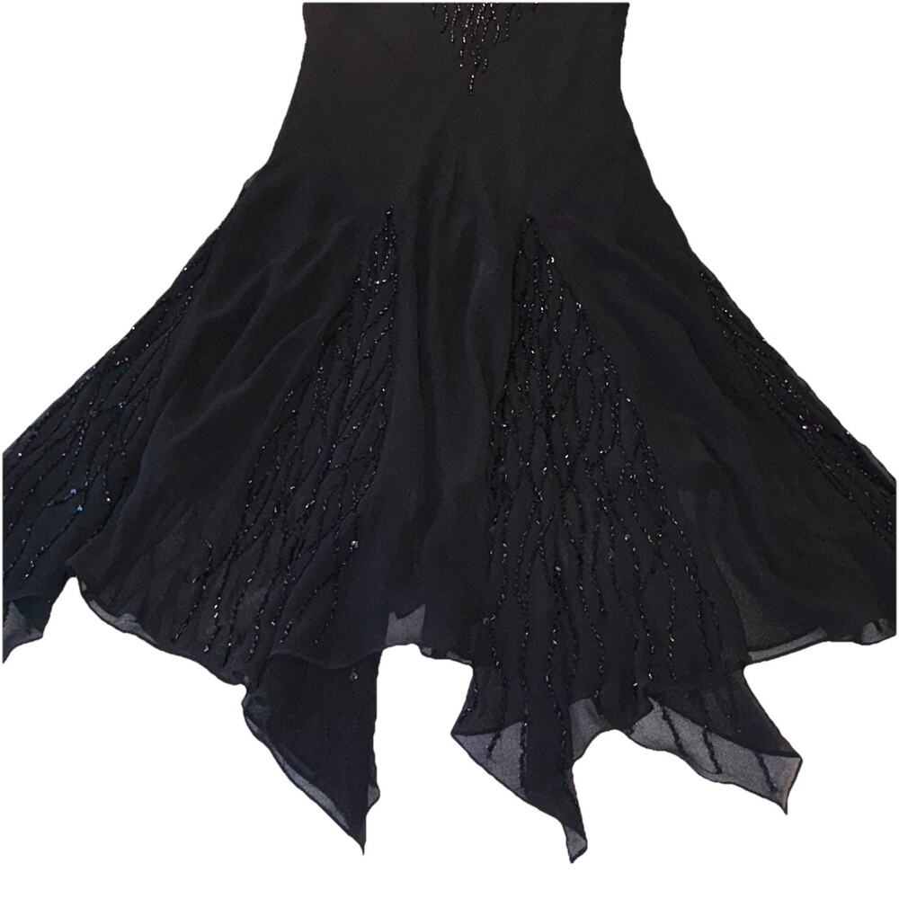 VNTG J Kara 90s Fairycore Black Beaded Mesh Dress Flutter Sleeves asymmetrical - Picture 14 of 15